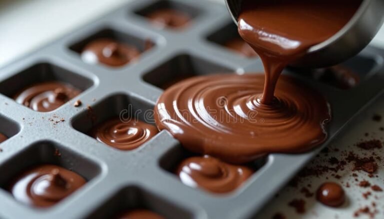 caramelo de chocolate vertiendose en postre