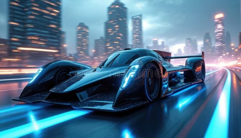 coches deportivos en carrera nocturna urbana