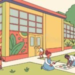 Qué servicios ofrece Go School Colegio del Sol en Argentina edificio-escolar-moderno-con-ninos-jugando-afuera