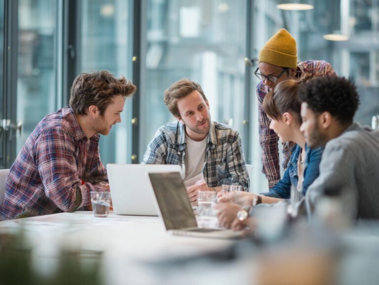 equipo colaborando en oficina moderna