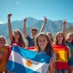 Cómo Participar En Un Intercambio Estudiantil Entre Argentina Y Estados Unidos estudiantes-felices-con-banderas-de-argentina-y-ee-uu