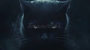 gato negro misterioso en ambiente oscuro