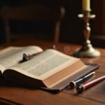 libro-abierto-con-pluma-sobre-escritorio-antiguo