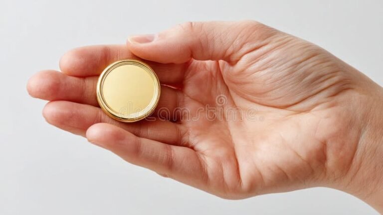 manos entregando una moneda brillante