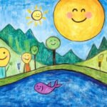 Cómo elegir paisajes para dibujar para niños según su edad ninos-dibujando-paisajes-naturales-alegres