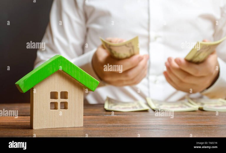 persona calculando finanzas con casa de fondo