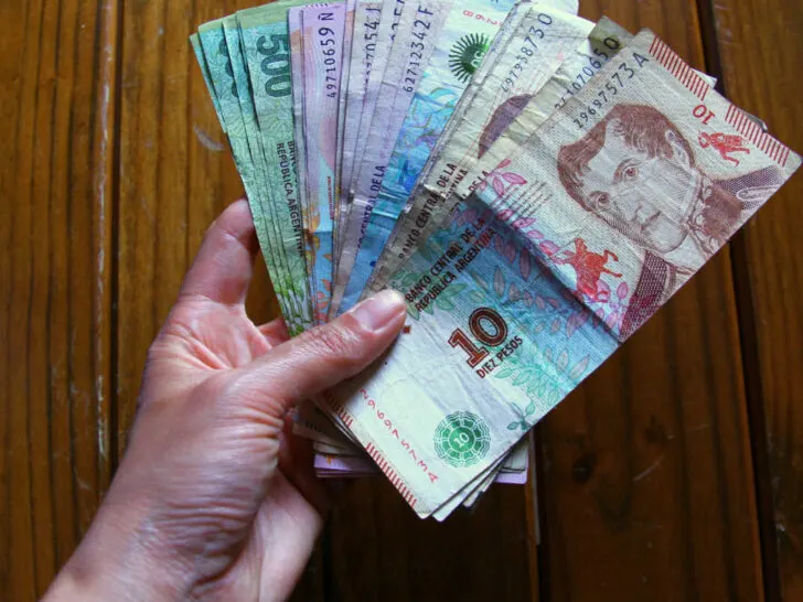 persona comprando en linea con pesos argentinos