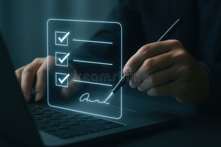 persona firmando documento digitalmente con computadora