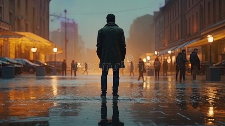 persona reflexionando en una ciudad vacia