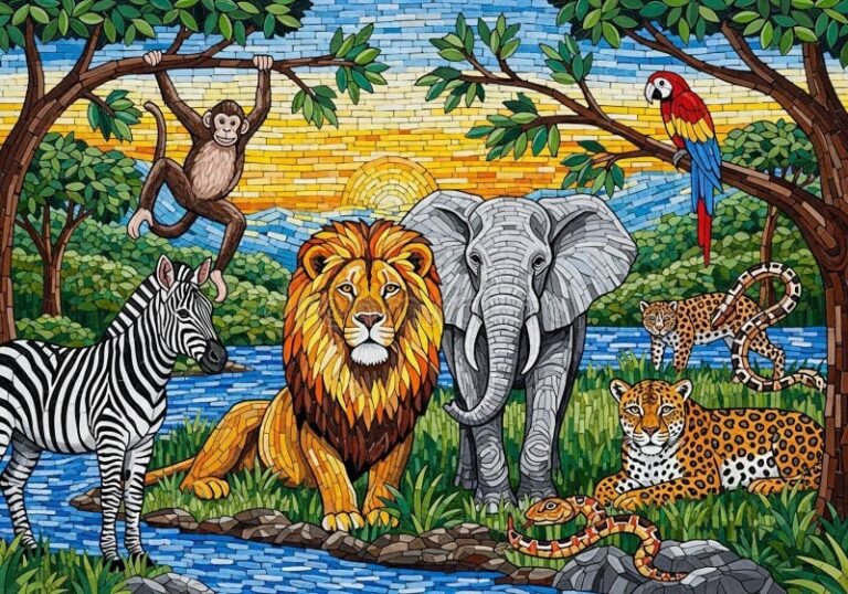 retrato familiar ilustrativo estilo vintage jungle